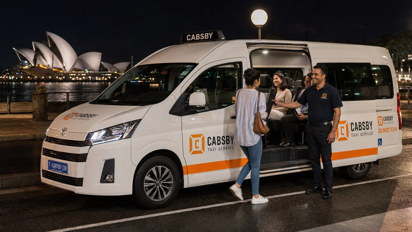 Cabsby taxi at Sydney Harbour with Opera House view